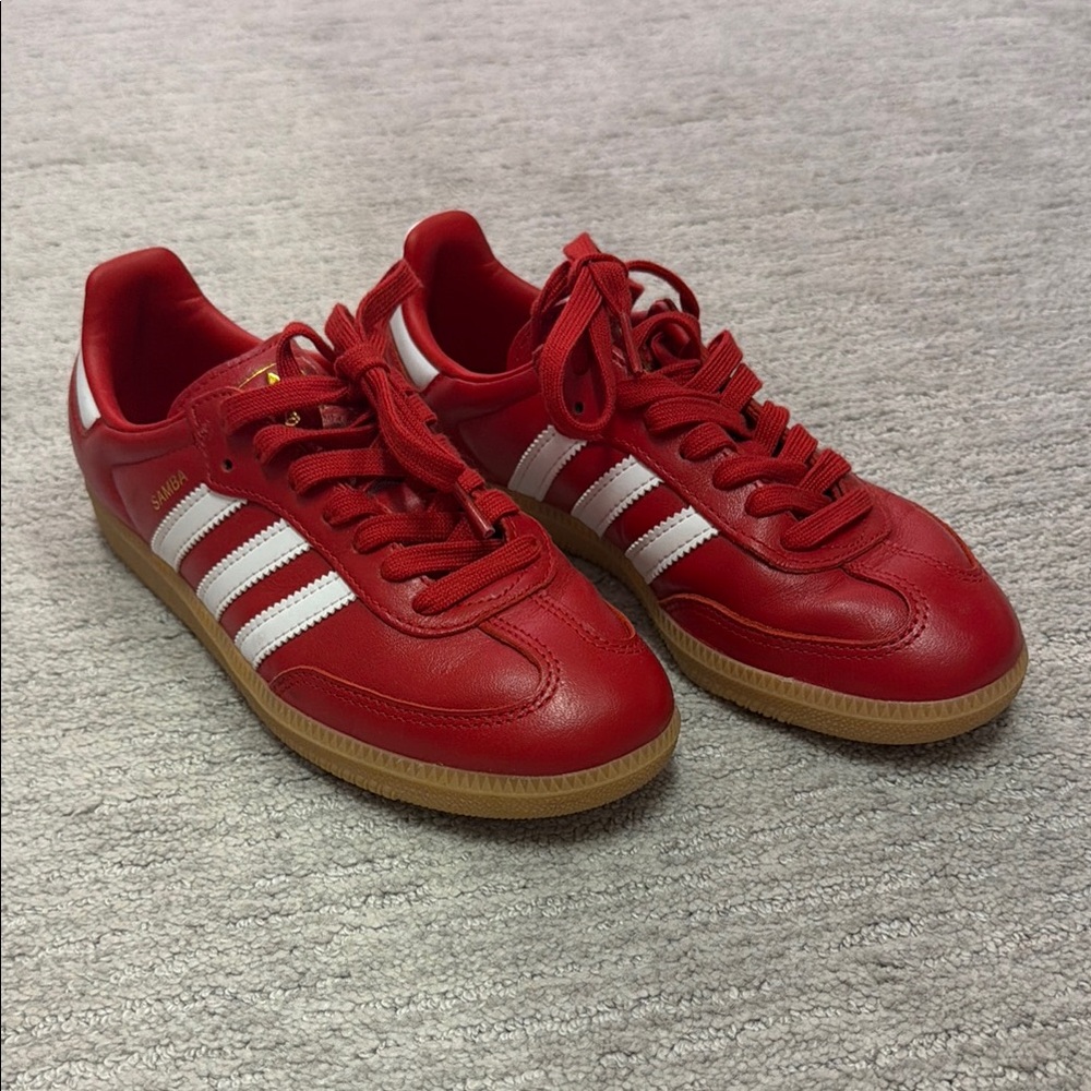 adidas Samba Red Leather Sneakers with White Stripes and Gum Sole